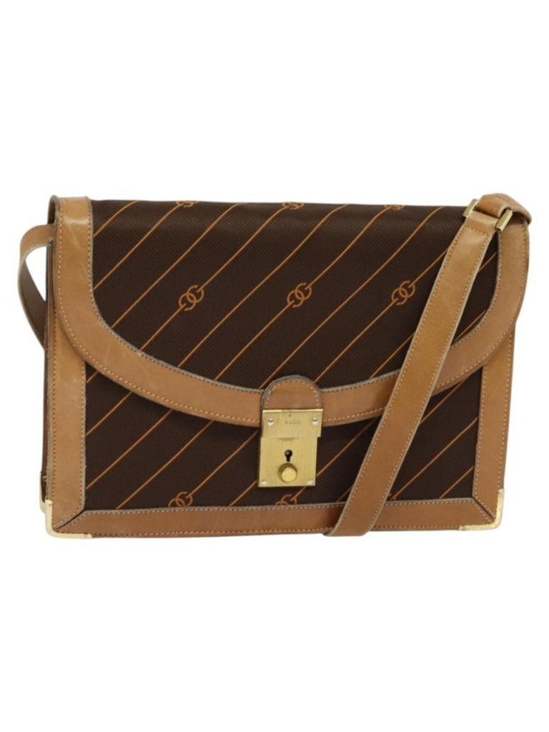 Authentic Gucci Shoulder Bag Canvas Leather Brown Gold